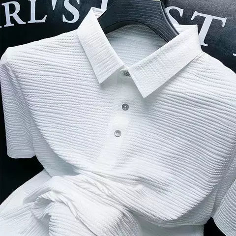 High End Brand Ice Silk Men's Polo Shirt Lapel Non Ironing Seamless Short  Sleeved European Business Casual T-Shirt Summer Ropa