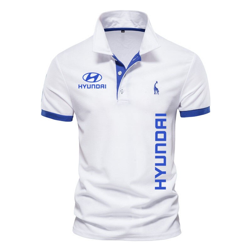 Summer High-end New Polo Shirts Hyundai car logo print Fashion Casual Lapel Men Golf Short Sleeves 100% cotton Mens Clothing