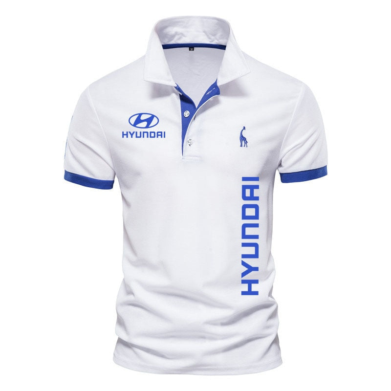 Summer High-end New Polo Shirts Hyundai car logo print Fashion Casual Lapel Men Golf Short Sleeves 100% cotton Mens Clothing