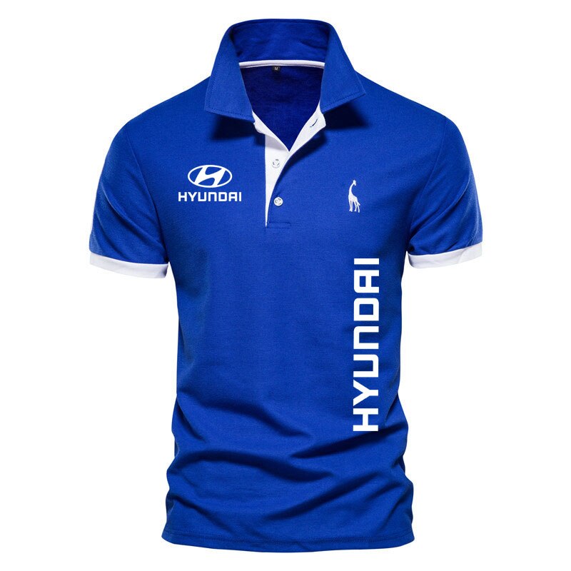 Summer High-end New Polo Shirts Hyundai car logo print Fashion Casual Lapel Men Golf Short Sleeves 100% cotton Mens Clothing