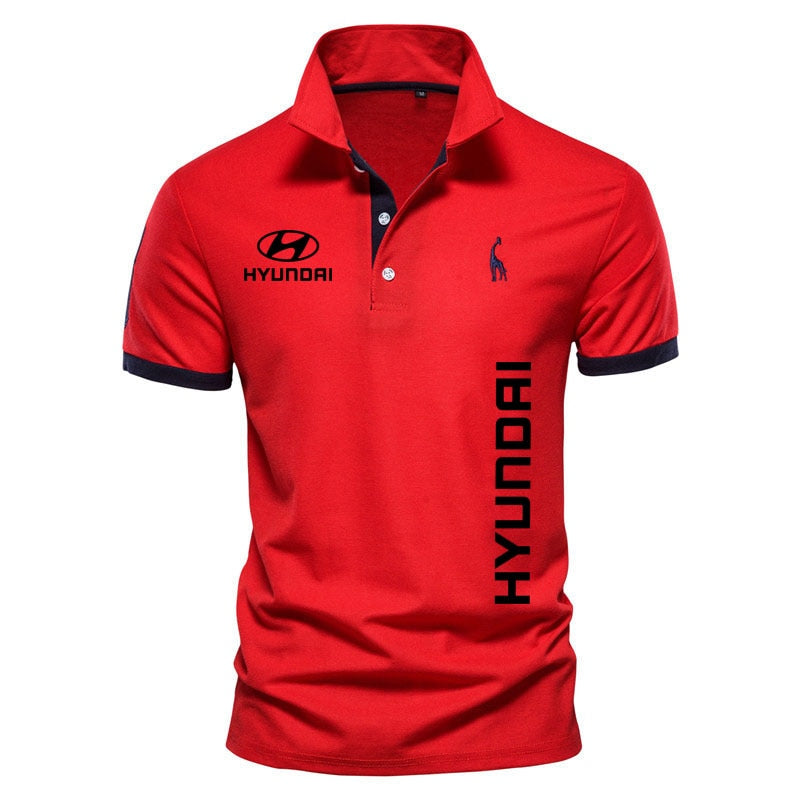 Summer High-end New Polo Shirts Hyundai car logo print Fashion Casual Lapel Men Golf Short Sleeves 100% cotton Mens Clothing