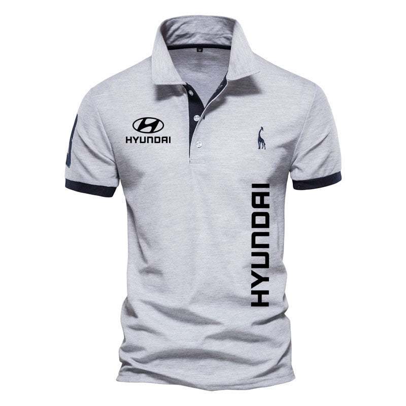 Summer High-end New Polo Shirts Hyundai car logo print Fashion Casual Lapel Men Golf Short Sleeves 100% cotton Mens Clothing