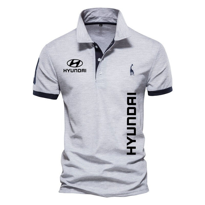 Summer High-end New Polo Shirts Hyundai car logo print Fashion Casual Lapel Men Golf Short Sleeves 100% cotton Mens Clothing