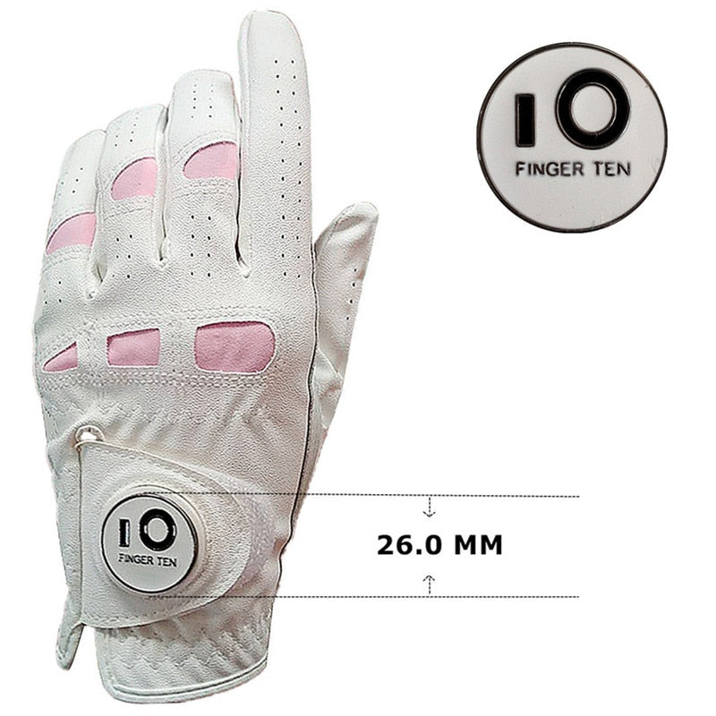 Ladies Leather Golf Gloves Women Left Hand Right Weathersof Grip Outdoor Breathbale Soft Anti Slip Glove with Ball Marker 1 Pc
