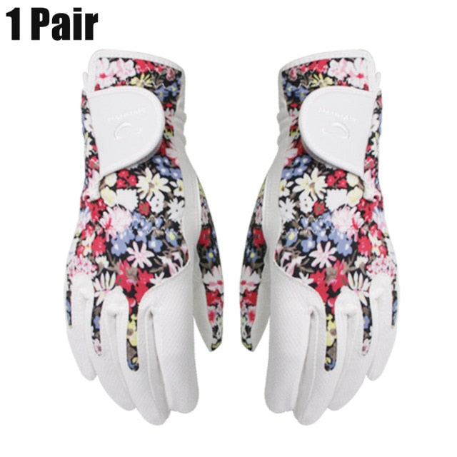 Golf Glove Women Ladies Pair Cool Leather Both Hand Summer Floral Colorful Breathable for Non Slip Gloves 1 Pair