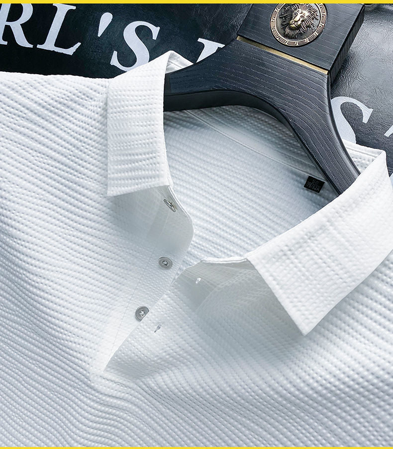 High End Brand Ice Silk Men's Polo Shirt Lapel Non Ironing Seamless Short  Sleeved European Business Casual T-Shirt Summer Ropa