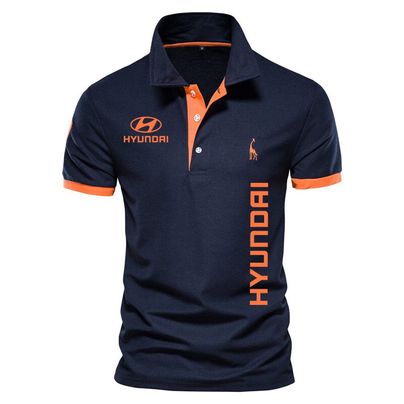 Summer High-end New Polo Shirts Hyundai car logo print Fashion Casual Lapel Men Golf Short Sleeves 100% cotton Mens Clothing