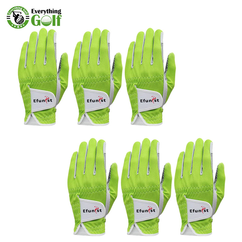 EFUNIST 6 PCS 3D PERFORMANCE MESH NON-SLIP MICROFIBER GOLF GLOVE FOR MEN | LEFT-HAND | BREATHABLE | GREEN | BLACK