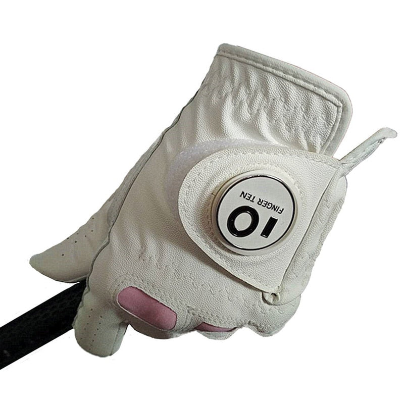 Ladies Leather Golf Gloves Women Left Hand Right Weathersof Grip Outdoor Breathbale Soft Anti Slip Glove with Ball Marker 1 Pc