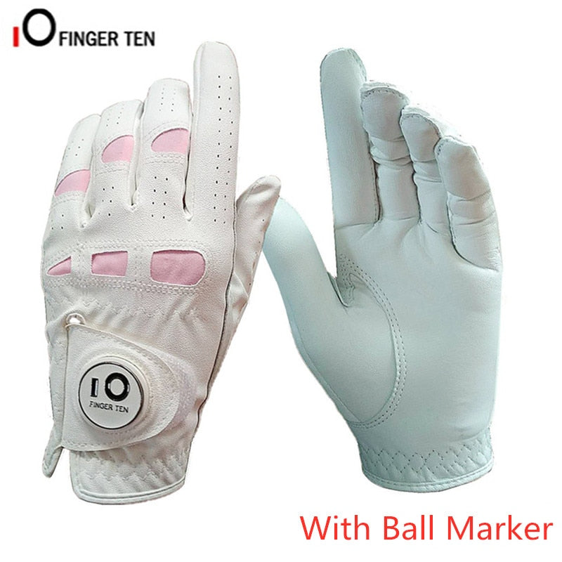 Ladies Leather Golf Gloves Women Left Hand Right Weathersof Grip Outdoor Breathbale Soft Anti Slip Glove with Ball Marker 1 Pc