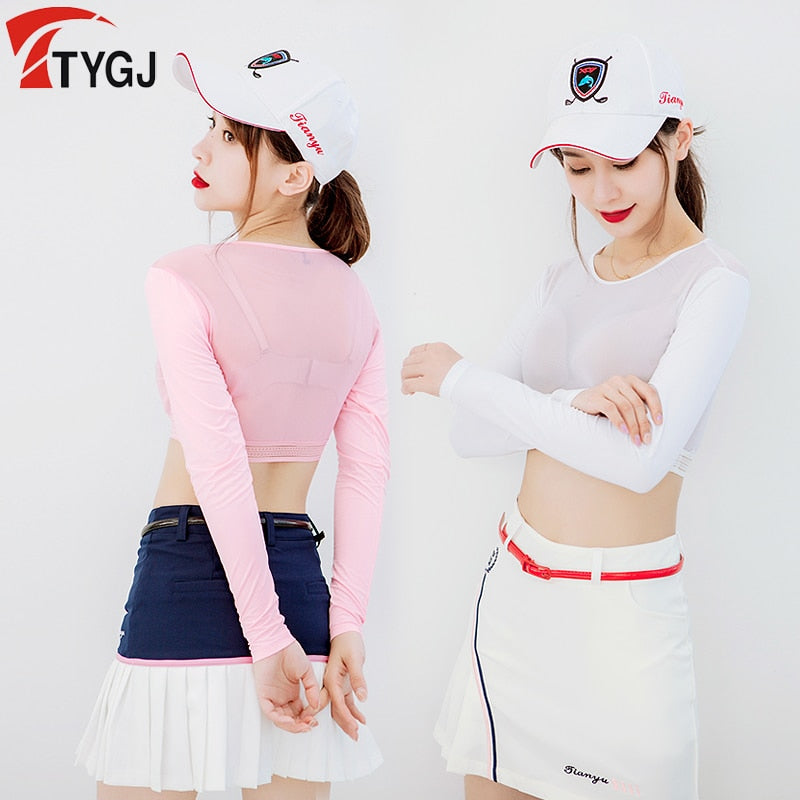 Women Thin Golf Shirts Sunscreen Inside Wear Cropped Tops Long Sleeve Anti-Uv Arm Sleeve Ice Silk Bottoming Golf Shirt