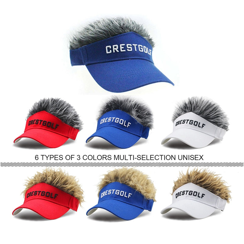 CRESTGOLF Adjustable Fake Hair Golf Cap Men Hat Wig/ Hair Golf Baseball Cap with Several Colors Available