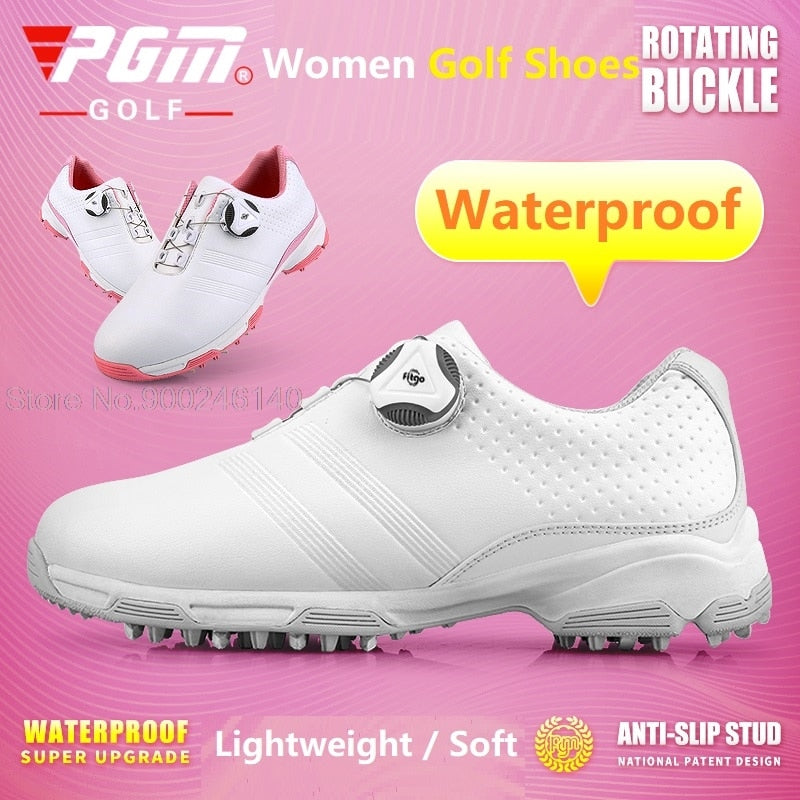 Pgm Women&#39;s Waterproof Anti-Slip Golf Shoes Ladies Girl Knobs Buckle Sports Shoes Lightweight Breathable Golf Sneakers