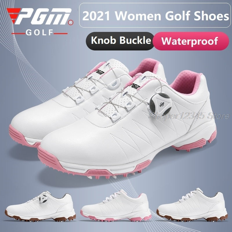 Pgm Women Golf Ball Waterproof Shoes Women Lightweight Sports Shoes Ladies Non-Slip Spikes Tennis Baseball Sneakers Breathable